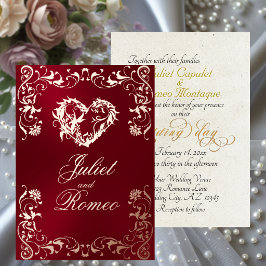 Invitación Con Relieve Metalizado Marco Ornamentado & Corazón - Rojo