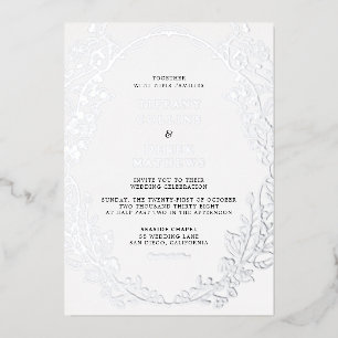 Invitación Con Relieve Metalizado Marco ornamentado elegante boda plata