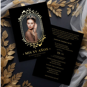 Invitación Con Relieve Metalizado Marco oval botánico elegante para Quinceañera espa