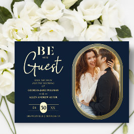Invitación Con Relieve Metalizado Marco oval dorado lujoso foto encantadora boda