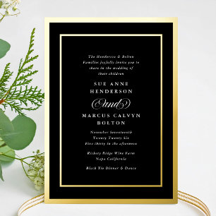 Invitación Con Relieve Metalizado Marcos Formales Clásicos Negros Blancos Dorados Bo