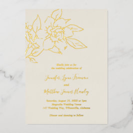 Invitación Con Relieve Metalizado Marfil Line Arte Floral Elegante Boda