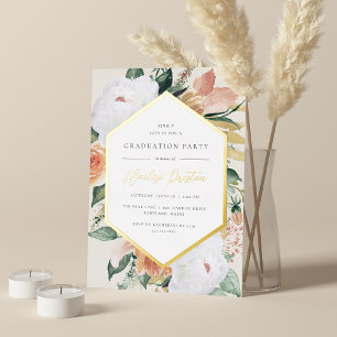 Invitación Con Relieve Metalizado Marfil   Partido de Graduación Floral del Desierto