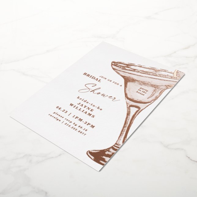 Invitación Con Relieve Metalizado Margarita Bridal Shower Rosa Gold (girado)