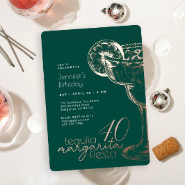 Invitación Con Relieve Metalizado Margarita Fiesta Verde Moderna 40 Fiesta de cumple