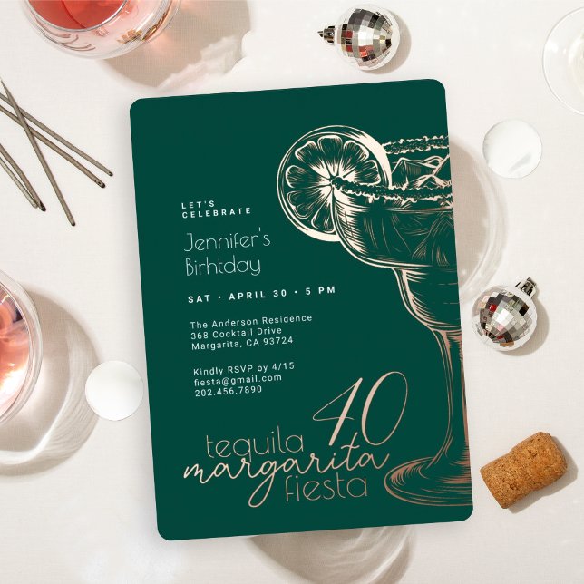 Invitación Con Relieve Metalizado Margarita Fiesta Verde Moderna 40 Fiesta de cumple (Subido por el creador)
