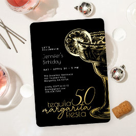 Invitación Con Relieve Metalizado Margarita negra moderna Fiesta Fiesta 50 cumpleaño