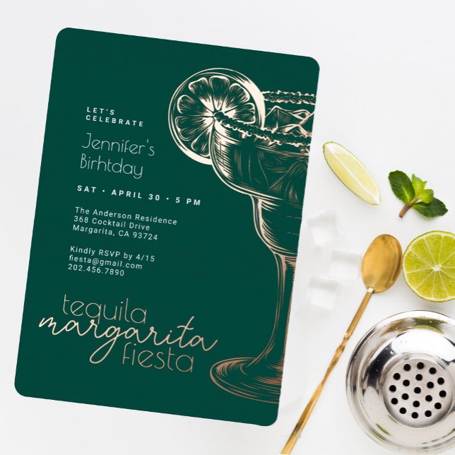 Invitación Con Relieve Metalizado Margarita verde moderna Fiesta Fiesta fiesta de cu (Subido por el creador)