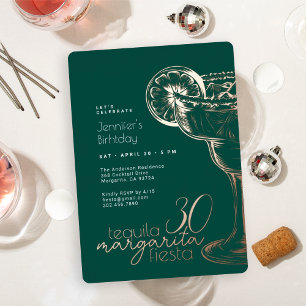 Invitación Con Relieve Metalizado Margarita verde moderno Fiesta 30 Fiesta de cumple