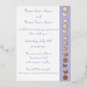 Invitación Con Relieve Metalizado Margaritas y Mariposas en Lavanda