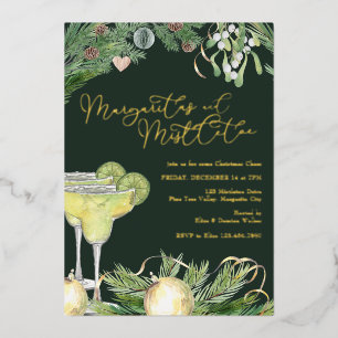 Invitación Con Relieve Metalizado Margaritas y Mistletoe Cocktail Fiesta Gold