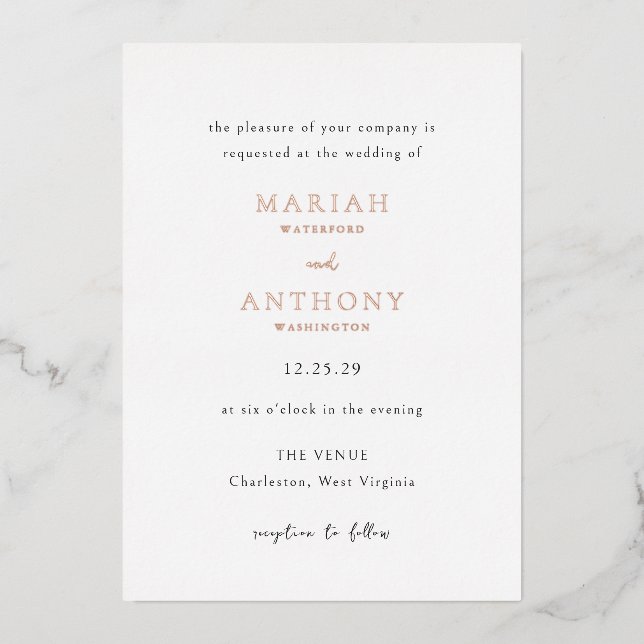Invitación Con Relieve Metalizado Mariah Minimal Elegant Wedding (Anverso)