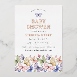 Invitación Con Relieve Metalizado Mariposa Baby Shower