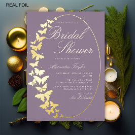 Invitación Con Relieve Metalizado Mariposa Bridal Ducha Lavanda Dorada Moda moderna