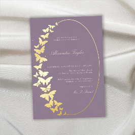 Invitación Con Relieve Metalizado Mariposa Bridal Shower Lavender Elegante Boho Gold