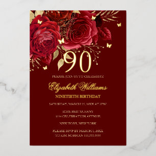 Invitación Con Relieve Metalizado Mariposa Brillante Rosa Cumpleaños 90