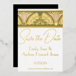 Invitación Con Relieve Metalizado Mariposa Calla Lily de Art Deco salva la fecha
