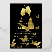 Mariposa de copa de vino dorado boda