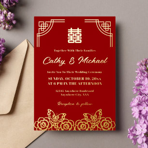 Invitación Con Relieve Metalizado Mariposa de flor de peonía china boda recorte de p
