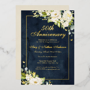Invitación Con Relieve Metalizado Mariposa de la Marina de Oro 50 Aniversario de Bod