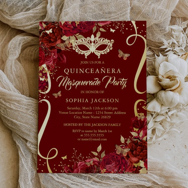 Invitación Con Relieve Metalizado Mariposa de Mascarada Real Red Quinceanera (Subido por el creador)