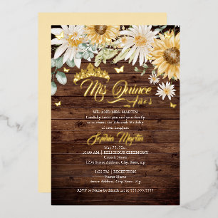 Invitación Con Relieve Metalizado Mariposa de oro de girasol rústico Quinceanera