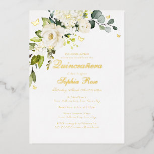 Invitación Con Relieve Metalizado Mariposa dorada floral de champán Quinceanera