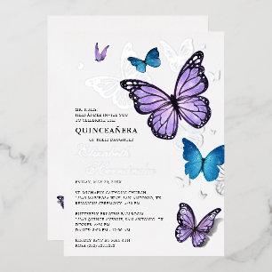 Invitación Con Relieve Metalizado Mariposa elegante de cualquier color para Quinceañ