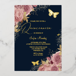 Invitación Con Relieve Metalizado Mariposa encantada Marina Fiesta Quinceanera Golde