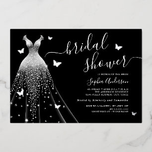 Invitación Con Relieve Metalizado Mariposa Esparkle Vestido Británico Ducha
