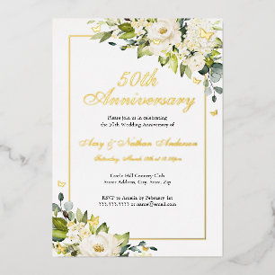 Invitación Con Relieve Metalizado Mariposa floral blanca 50 aniversario de bodas 