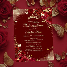 Mariposa Floral Quinceañera Oro Rojo de Papel de A