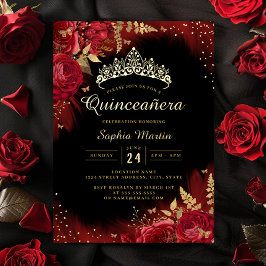 Invitación Con Relieve Metalizado Mariposa Floral Roja Dorada Foto Quinceañera