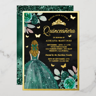 Invitación Con Relieve Metalizado Mariposa Quinceanera Gold