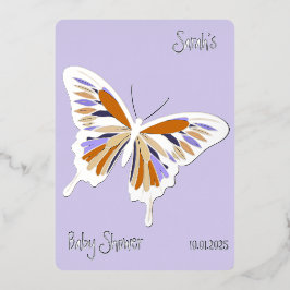 Invitación Con Relieve Metalizado Mariposa Sweet Palette Baby Shower Silver