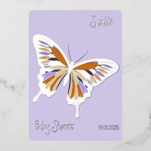 Invitación Con Relieve Metalizado Mariposa Sweet Palette Baby Shower Silver