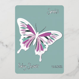 Invitación Con Relieve Metalizado Mariposa Sweet Palette Baby Shower Silver
