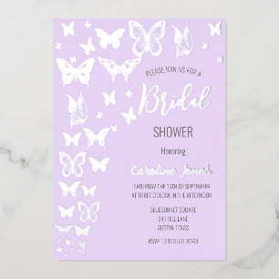 Invitación Con Relieve Metalizado Mariposas Lilac Relieve metalizado plateado púrpur