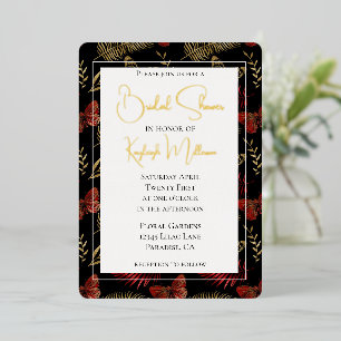 Invitación Con Relieve Metalizado Mariposas negras de oro rojo dejan ducha de novia