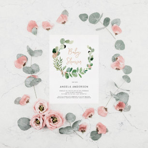 Invitación Con Relieve Metalizado Mariposas por todo Baby Shower Rosa Godl