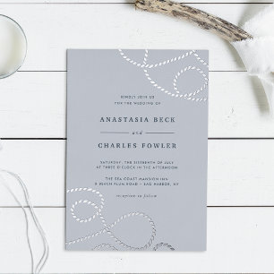 Invitación Con Relieve Metalizado Marítimo   Boda de Rope Náutico