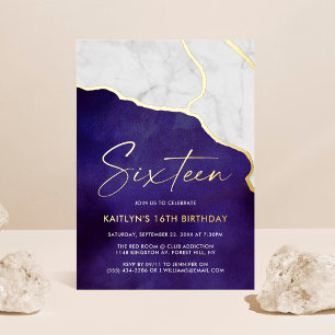Invitación Con Relieve Metalizado Mármol Geoed Estiloso Cumpleaños 16 Real