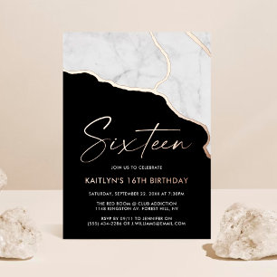 Invitación Con Relieve Metalizado Mármol Geoed Estiloso Cumpleaños 16 Real