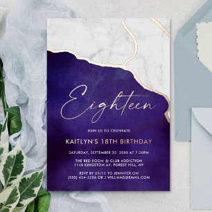 Invitación Con Relieve Metalizado Mármol Geoed Estiloso Cumpleaños 18 Real