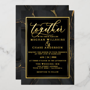 Invitación Con Relieve Metalizado Mármol negro elegante moderno dorado