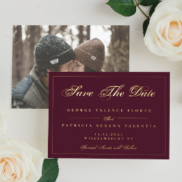 Invitación Con Relieve Metalizado Maroon de oro clásico tradicional Guardar la fecha