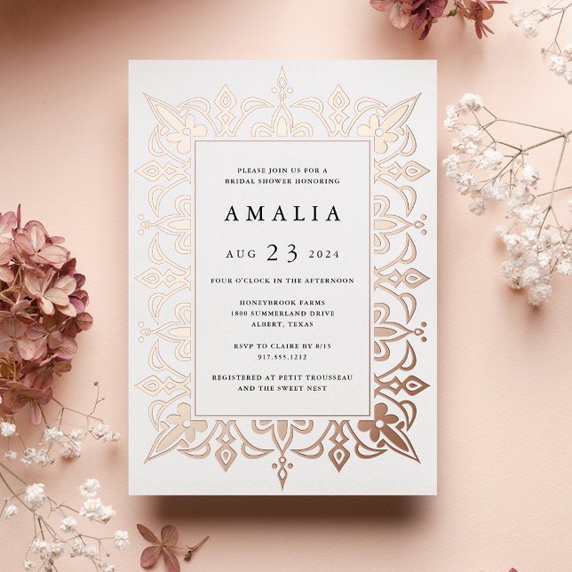 Invitación Con Relieve Metalizado Marrakesh | Elegante ducha de novia (Subido por el creador)