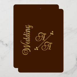 Invitación Con Relieve Metalizado Marrón Chocolate Rico Color Sólido Hoja de Oro