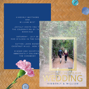 Invitación Con Relieve Metalizado Marseille Bleu Boda de fotografía mínima moderna