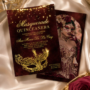 Invitación Con Relieve Metalizado Máscara de Máscara de Disfraz de Hoja de Oro Real 